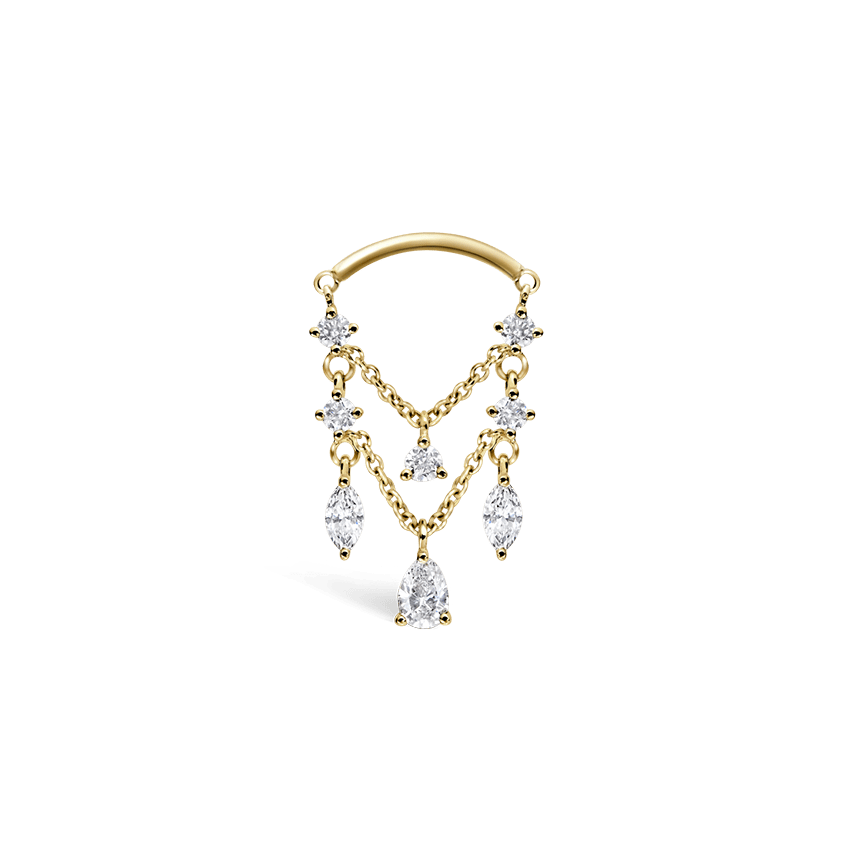Diamond Drape Chandelier Threaded Stud Earring Yellow Gold Horizontal