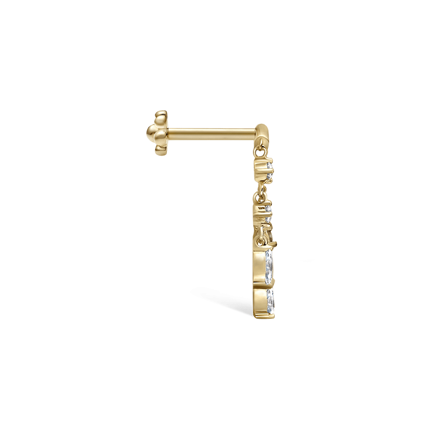 Diamond Drape Chandelier Threaded Stud Earring Yellow Gold Horizontal