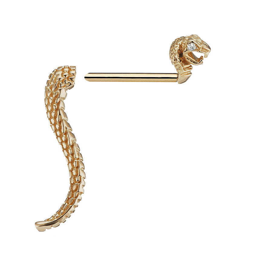 Diamond Eyes Diamond Hood Cobra Talon Traditional Earstud Yellow Gold 16mm