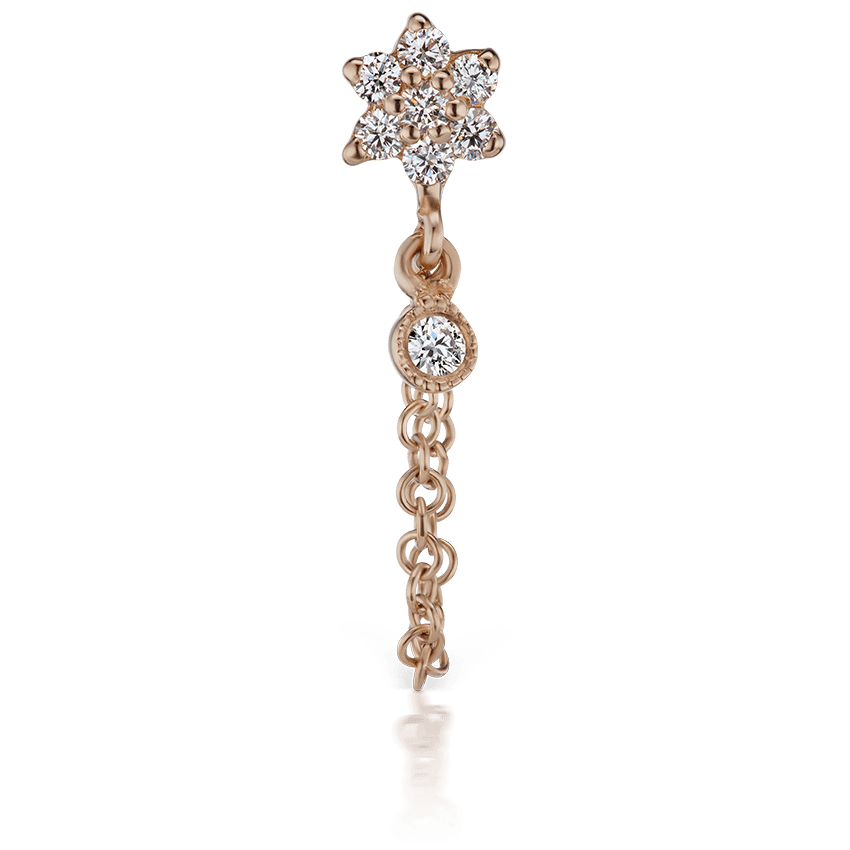Diamond Flower Chain Wrap Stud Earring with Dangle Rose Gold 4.5mm