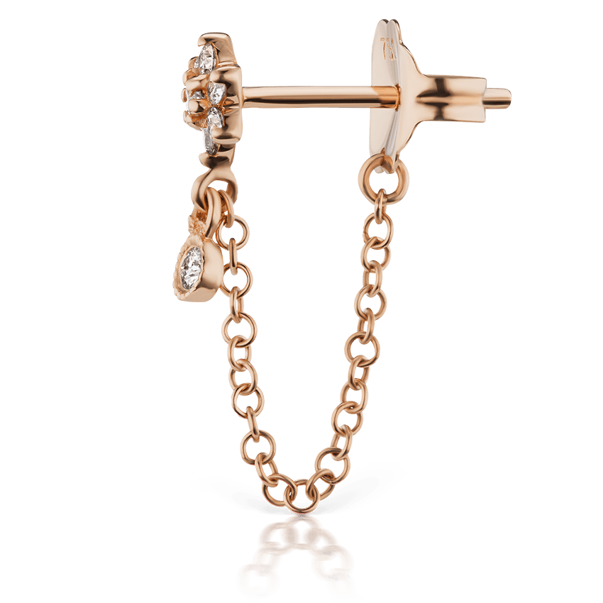 Diamond Flower Chain Wrap Stud Earring with Dangle Rose Gold 4.5mm