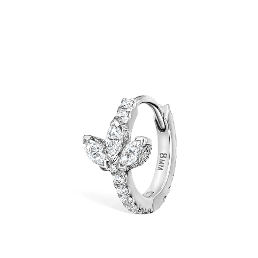 Diamond Lotus Eternity Hoop Earring White Gold 8mm