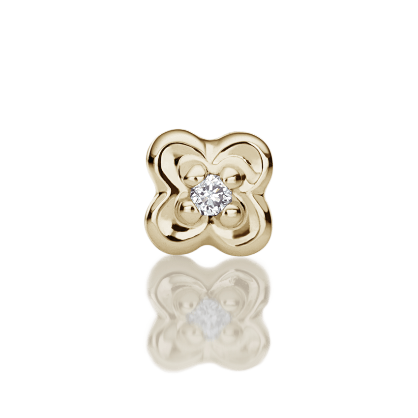 Diamond Lucky Clover Threaded Stud Earring Yellow Gold