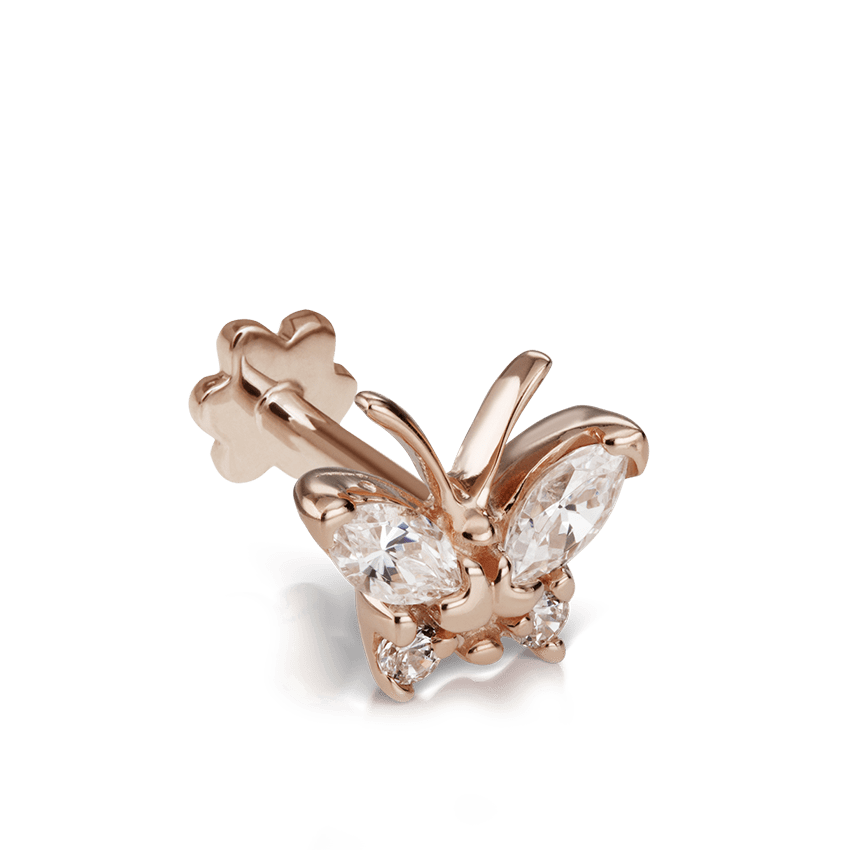 Diamond Marquise Butterfly Threaded Stud Earring Rose Gold