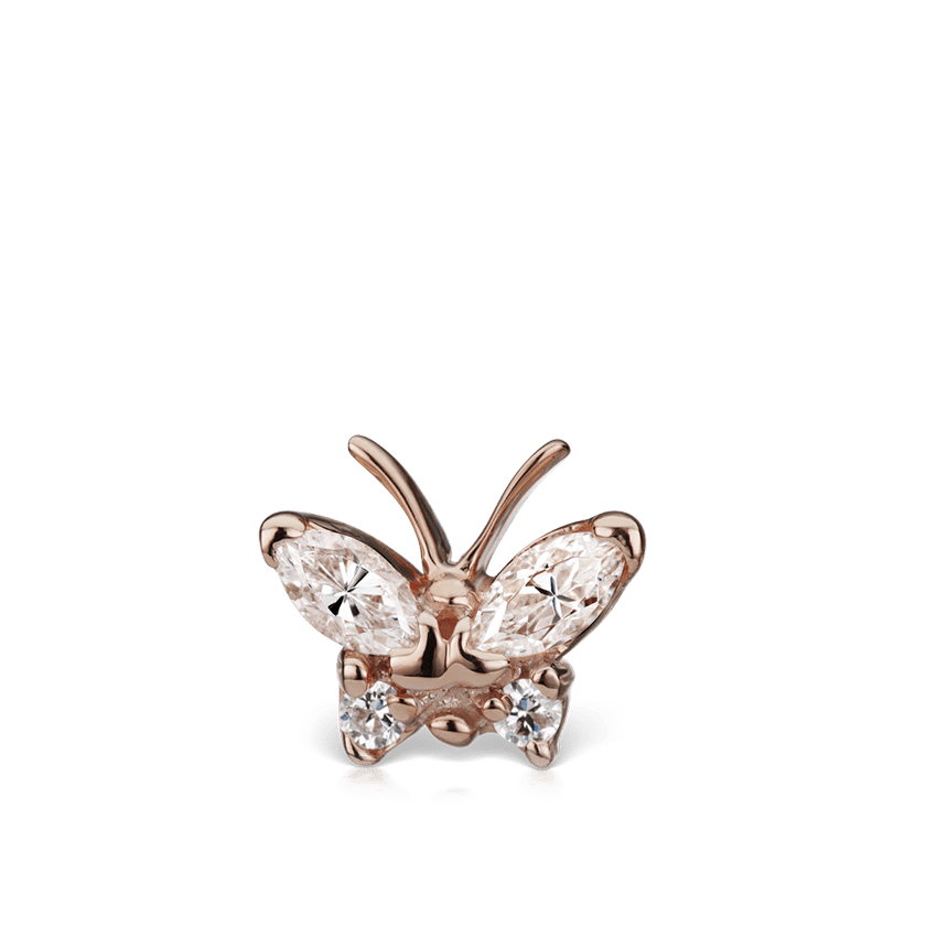Diamond Marquise Butterfly Threaded Stud Earring Rose Gold
