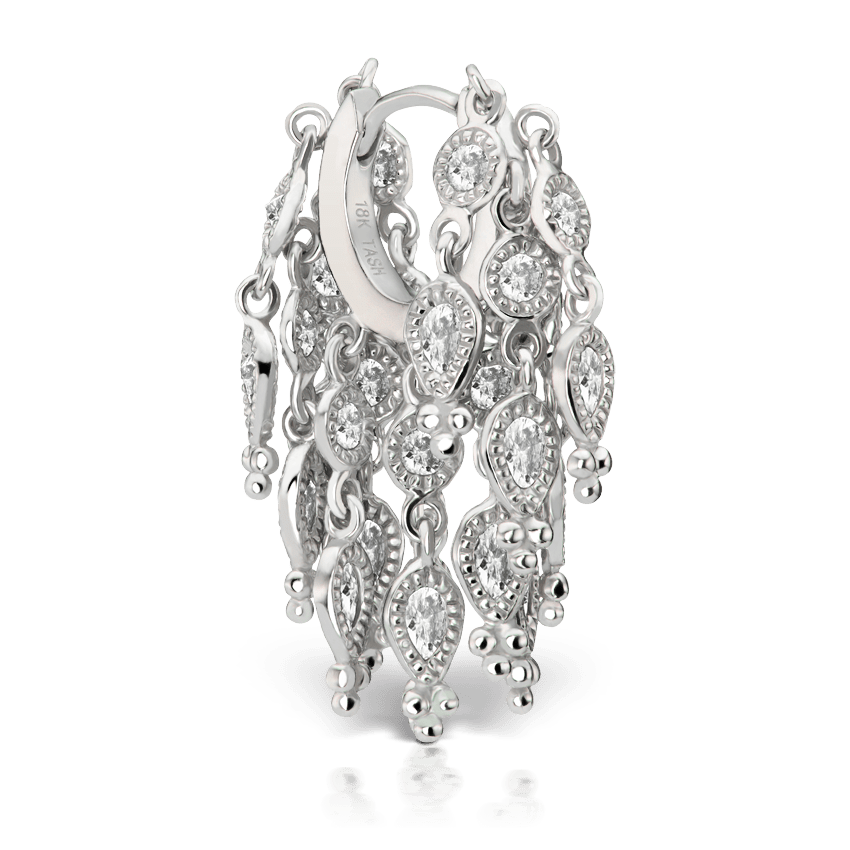 Diamond Tassel Eternity Hoop Earring White Gold 6.5mm