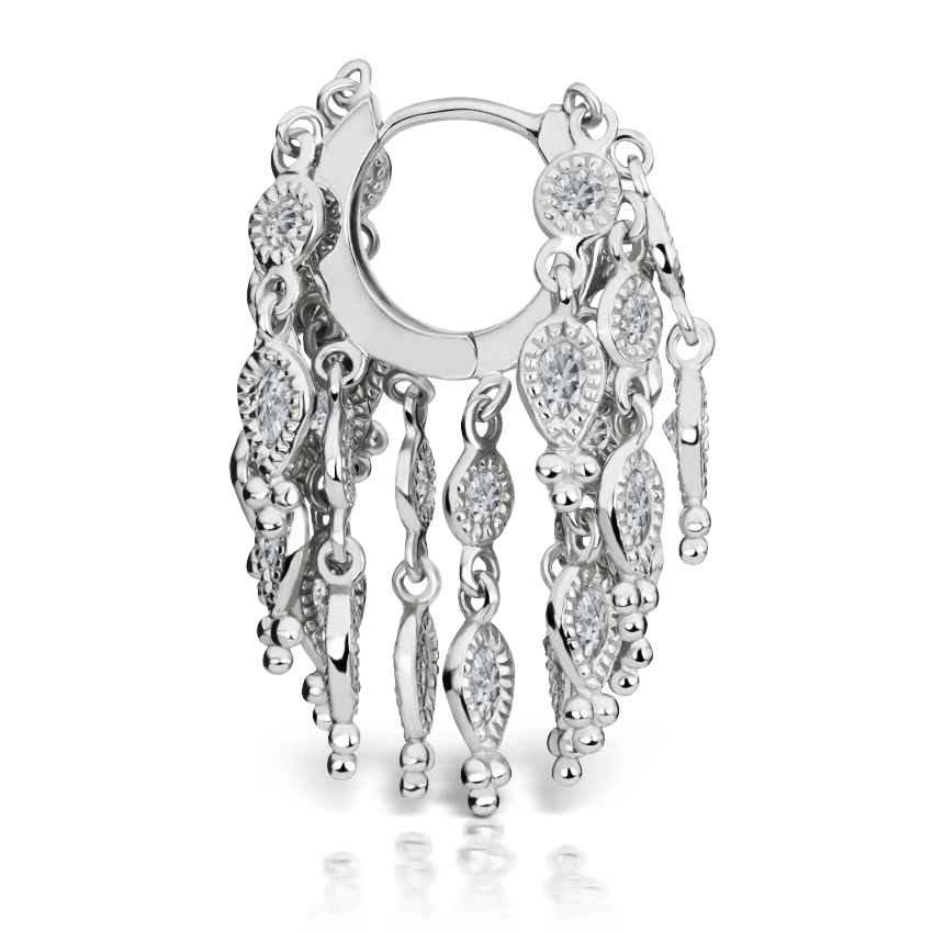 Diamond Tassel Eternity Hoop Earring White Gold 6.5mm
