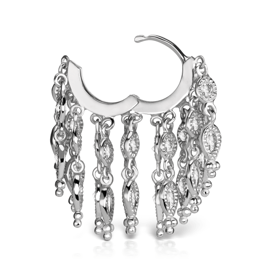 Diamond Tassel Eternity Hoop Earring White Gold 6.5mm
