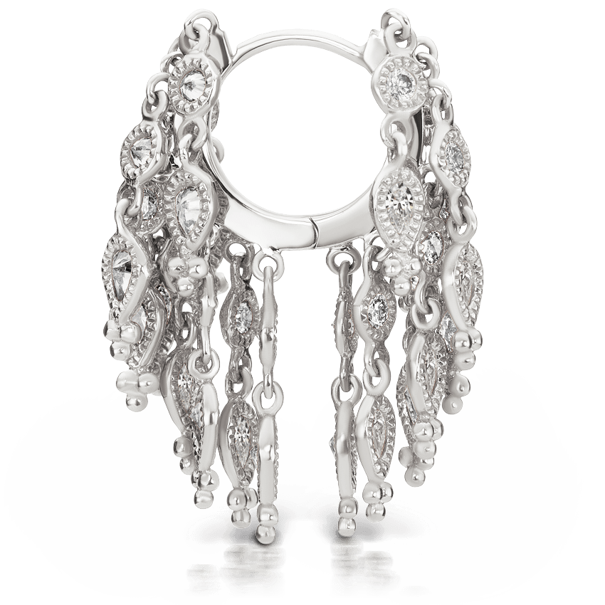 Diamond Tassel Eternity Hoop Earring White Gold 8mm