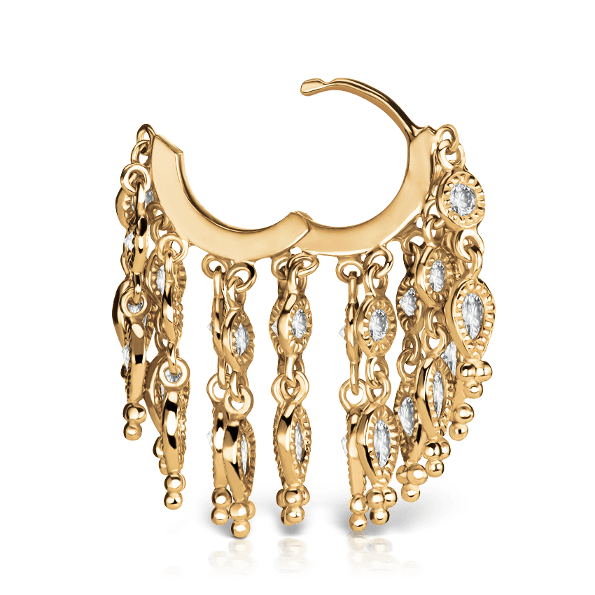 Diamond Tassel Eternity Hoop Earring Yellow Gold 6.5mm