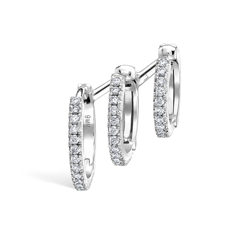 Diamond Triple Linked Eternity Hoop Earring and Cuffs White Gold 9.5mm Left