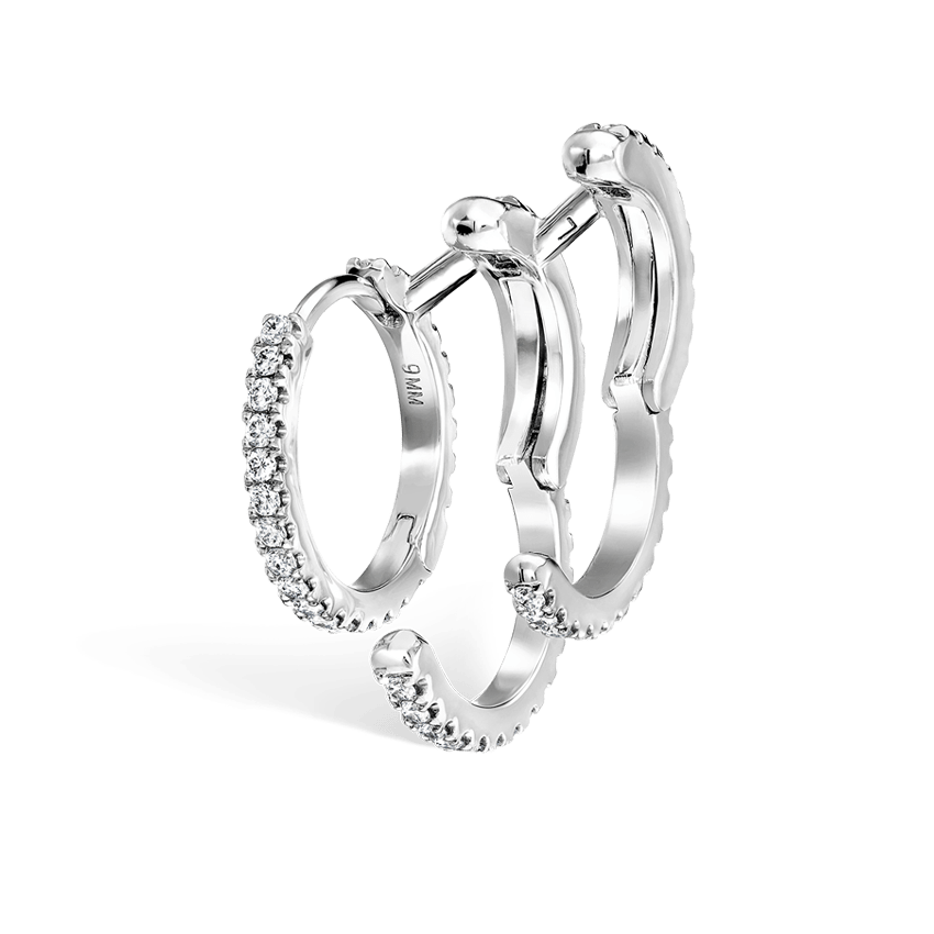 Diamond Triple Linked Eternity Hoop Earring and Cuffs White Gold 9.5mm Left