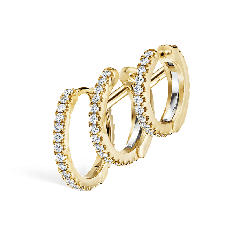 Diamond Triple Linked Eternity Hoop Earring and Cuffs Yellow Gold 9.5mm Left