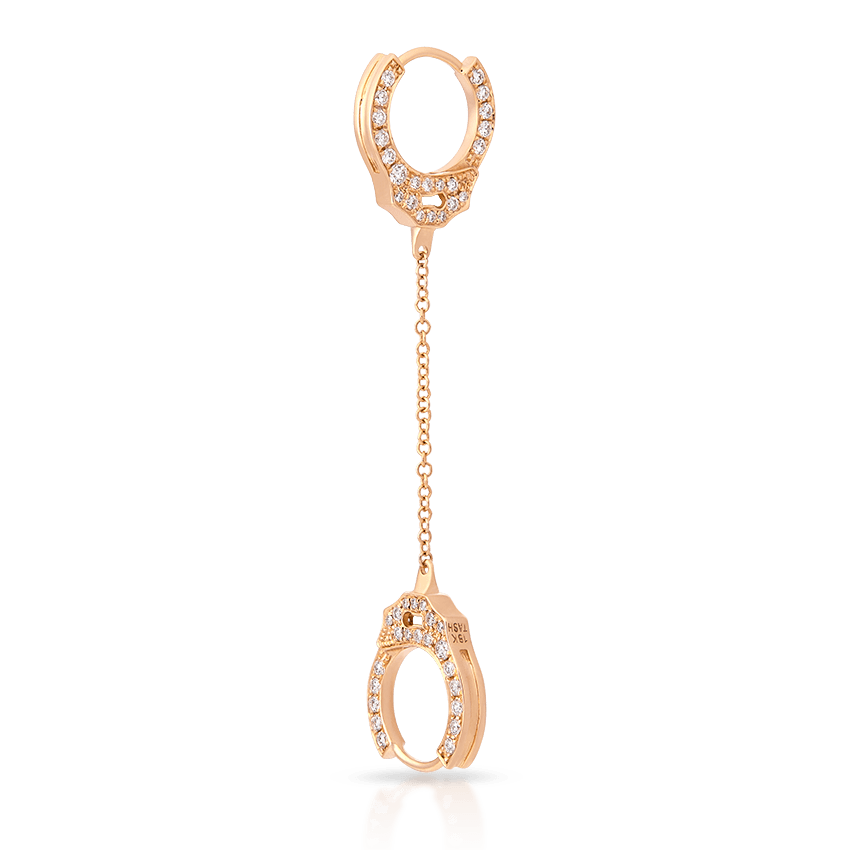 Double sided Diamond Handcuff with Medium Chain Hoop Earring Rose Gold 8mm