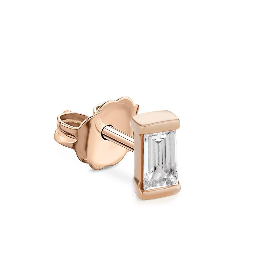 Baguette Diamond Stud Earring Rose Gold