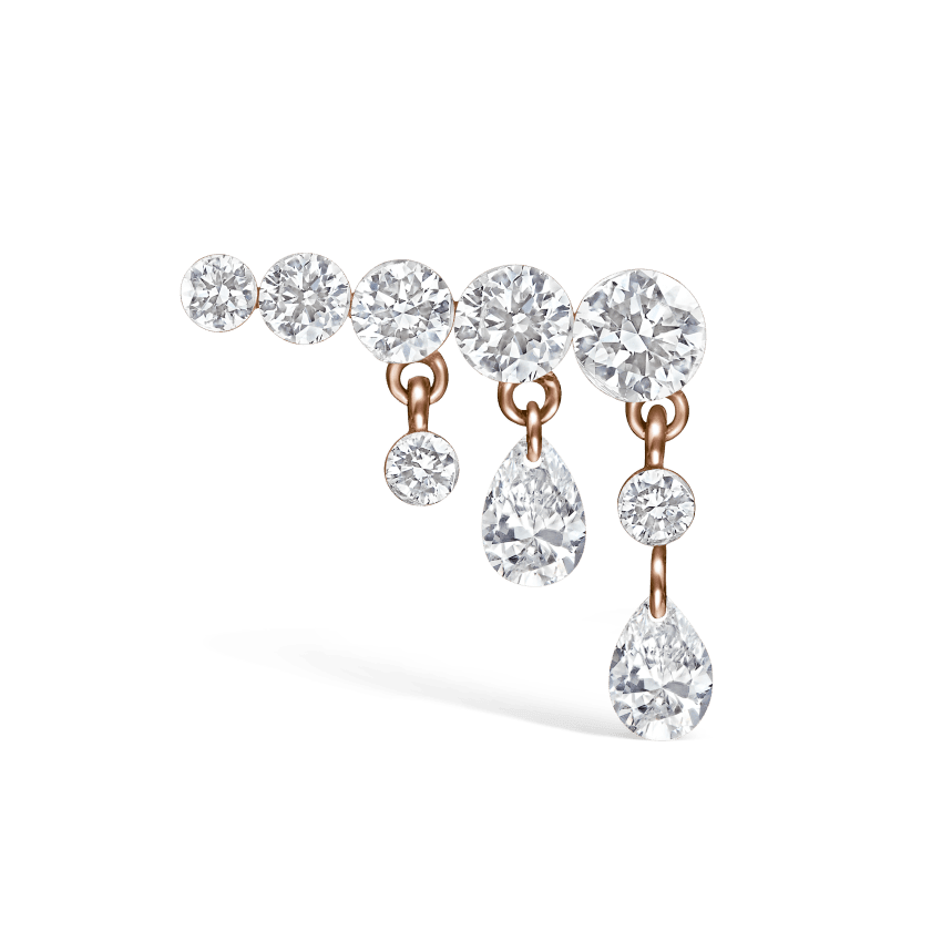 Invisible Set Diamond Crescendo Bar Stud Earring Rose Gold 11mm Right