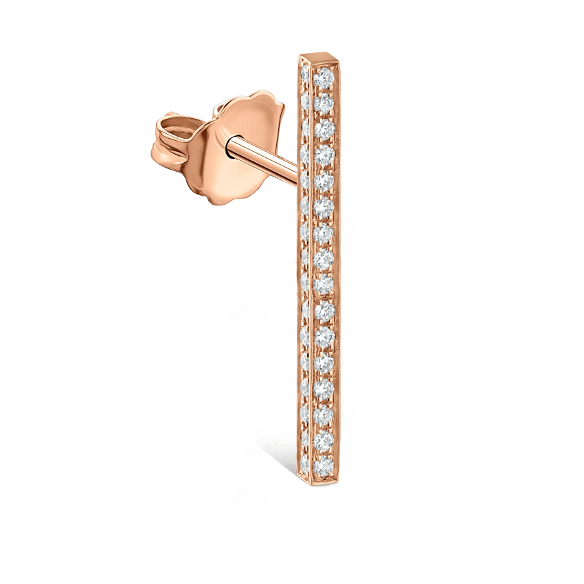 Square Diamond Pavé Bar Stud Earring Rose Gold 18mm