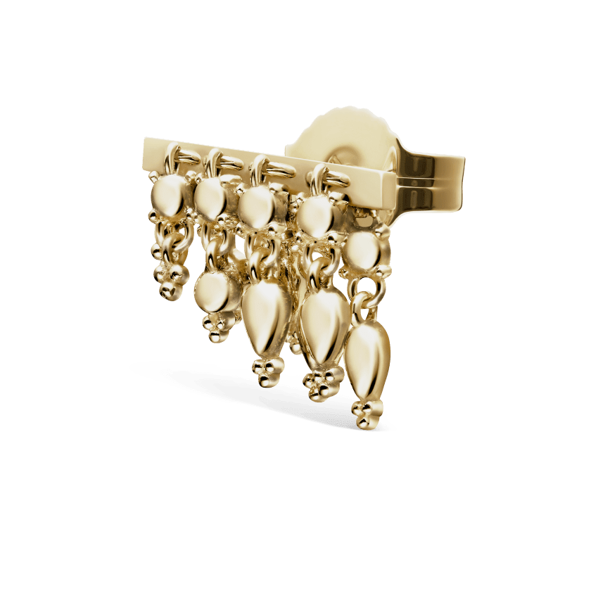 Tassel Bar Stud Earring Yellow Gold 11mm Right