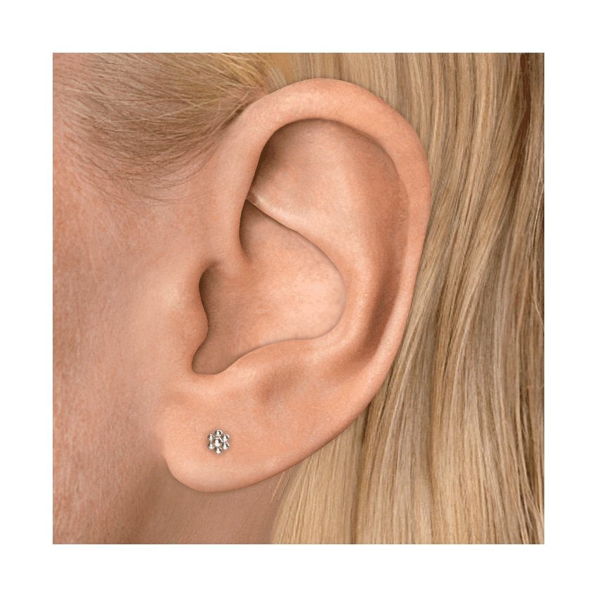 Ball Flower Stud Earring White Gold 3.5mm