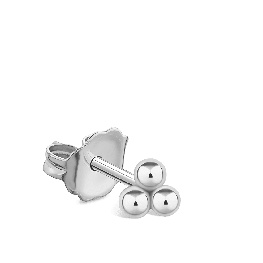 Three Ball Trinity Stud Earring White Gold 3.5mm