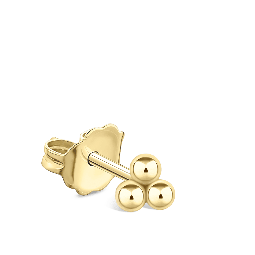 Three Ball Trinity Stud Earring Yellow Gold 3.5mm