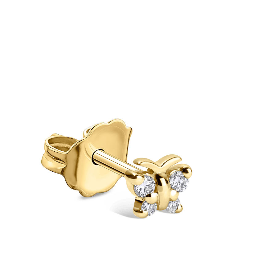 Diamond Butterfly Stud Earring Yellow Gold 4mm
