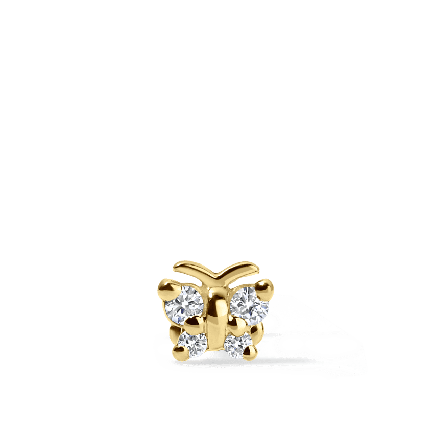 Diamond Butterfly Stud Earring Yellow Gold 4mm