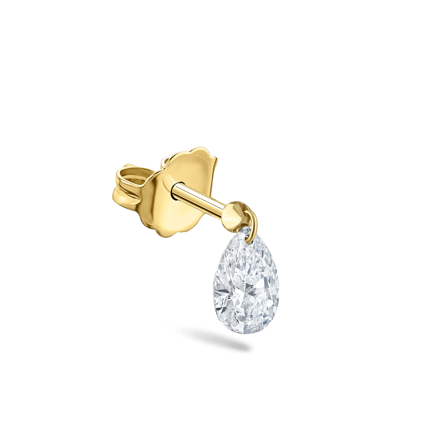 Floating Pear Diamond Charm Stud Earring Yellow Gold 6mm