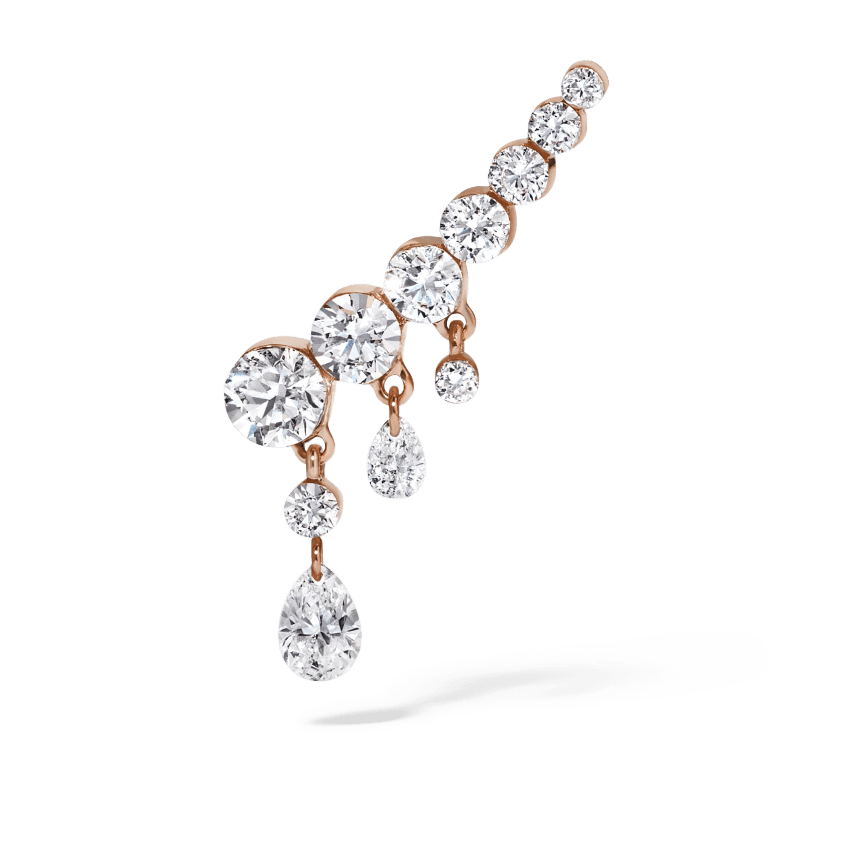 18mm Curved Crescendo Bar Invisible Set Diamond Ear Climber Rose Gold 18mm Left