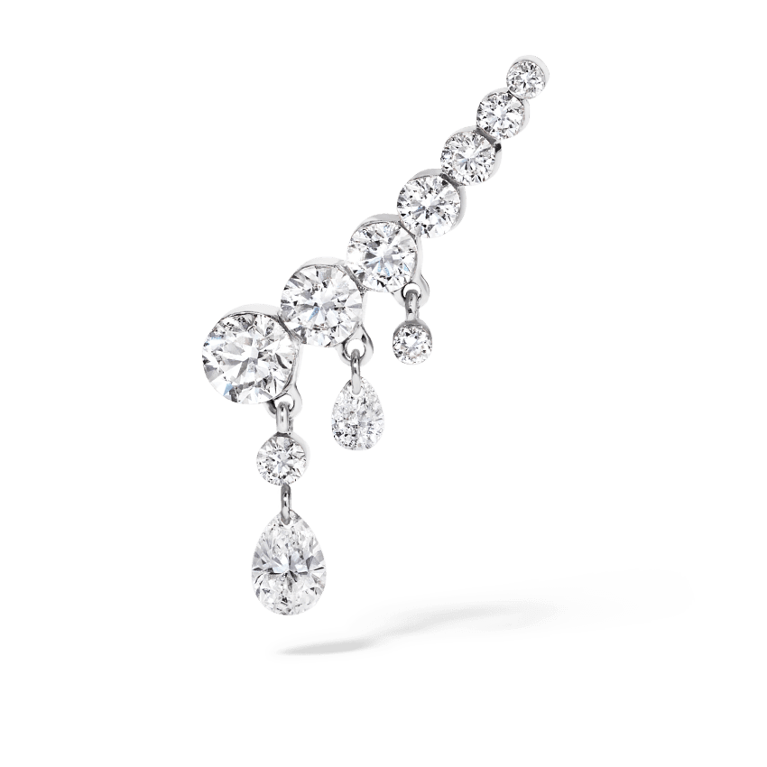 18mm Curved Crescendo Bar Invisible Set Diamond Ear Climber White Gold 18mm Left