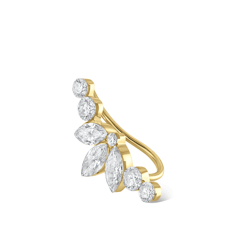 Invisible Diamond Lotus Open Garland Ear Climber Yellow Gold Left