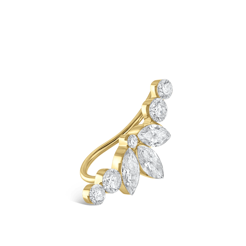 Invisible Diamond Lotus Open Garland Ear Climber Yellow Gold Right