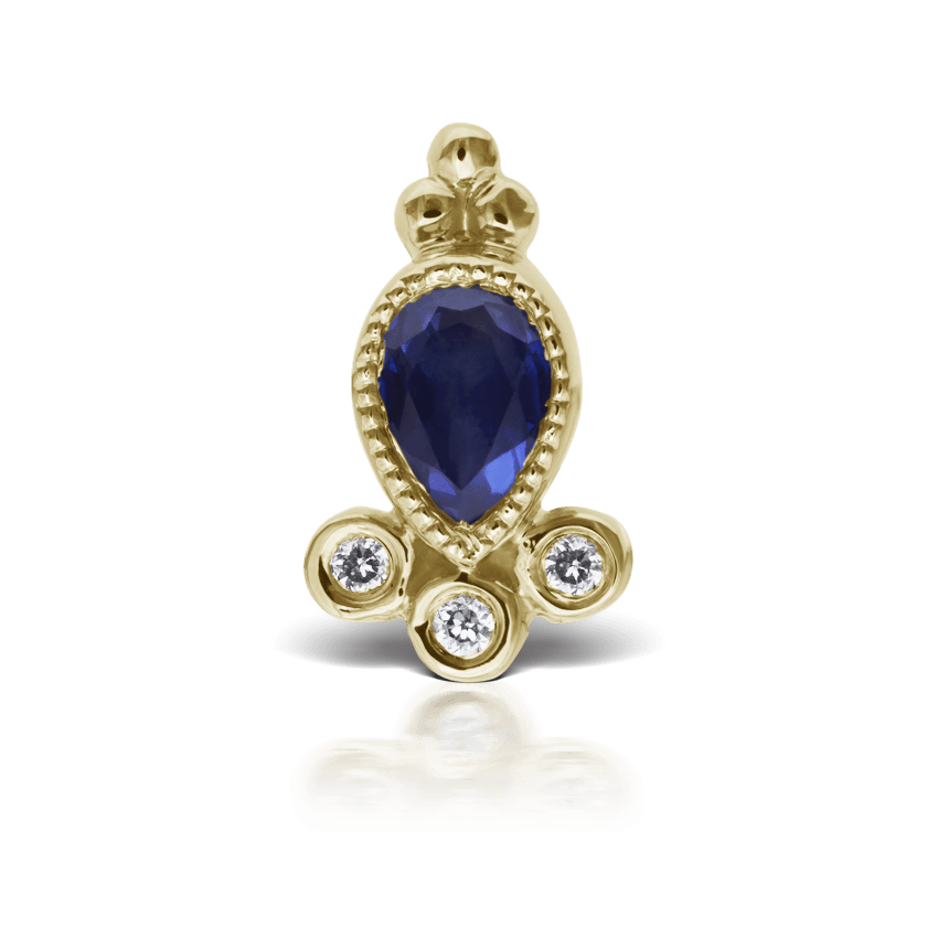 Blue Sapphire and Diamond Delia Stud Earring Yellow Gold 7.5mm