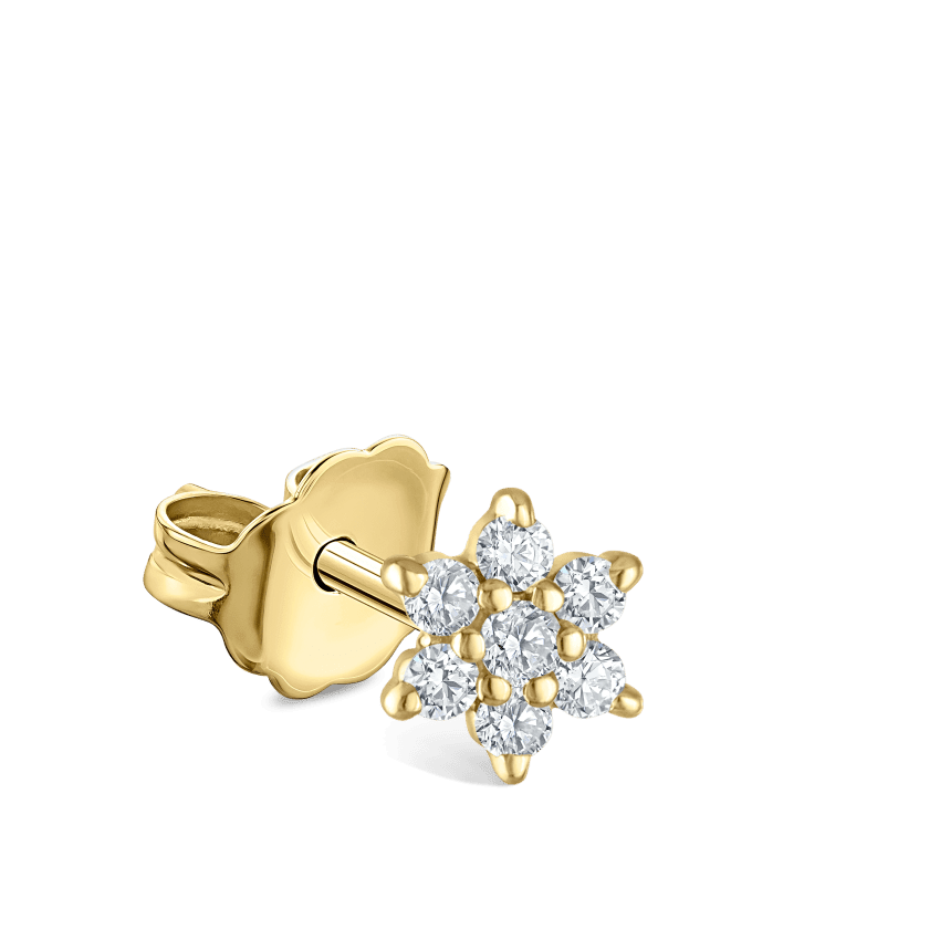 Diamond Flower Stud Earring Yellow Gold 4.5mm