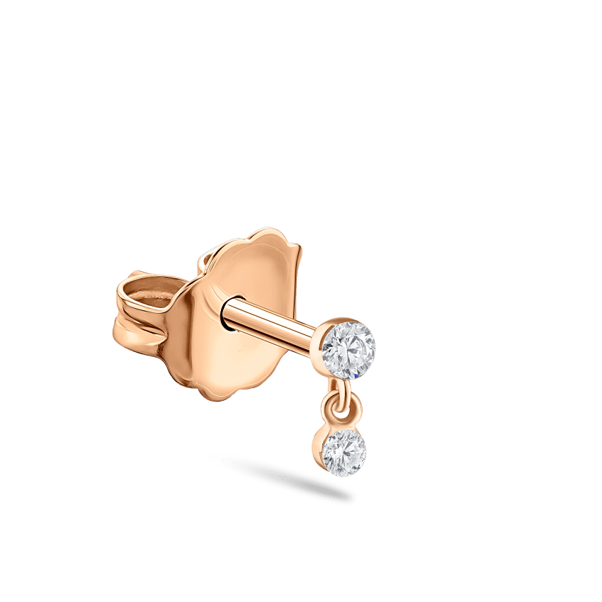 Invisible Set Diamond Dangle Stud Earring Rose Gold 2mm / 1.5mm