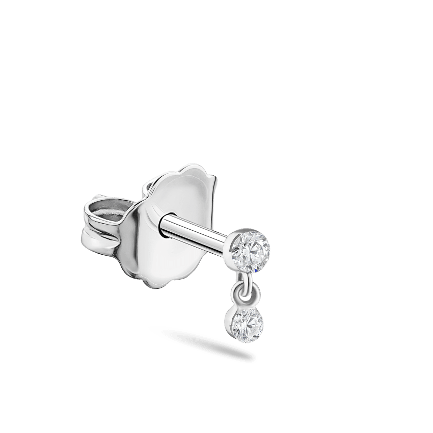 Invisible Set Diamond Dangle Stud Earring White Gold 2mm / 1.5mm