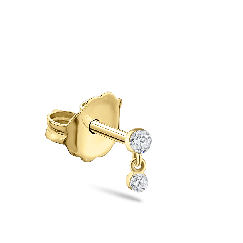 Invisible Set Diamond Dangle Stud Earring Yellow Gold 2mm / 1.5mm