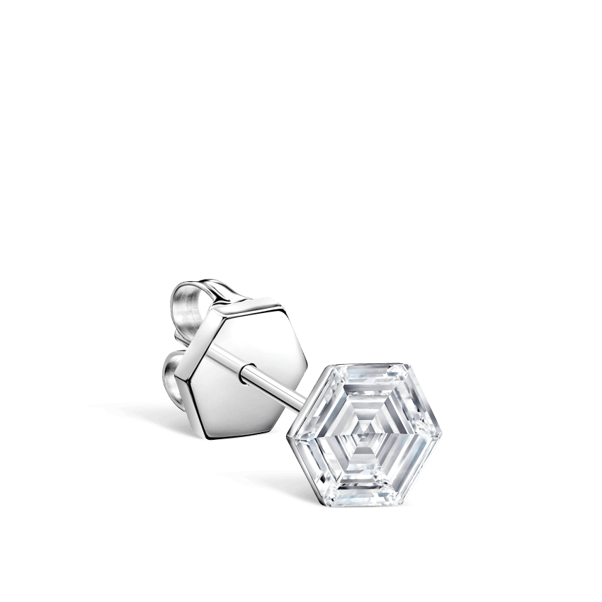 Invisible Set Hexagon Diamond Stud Earring White Gold 5mm
