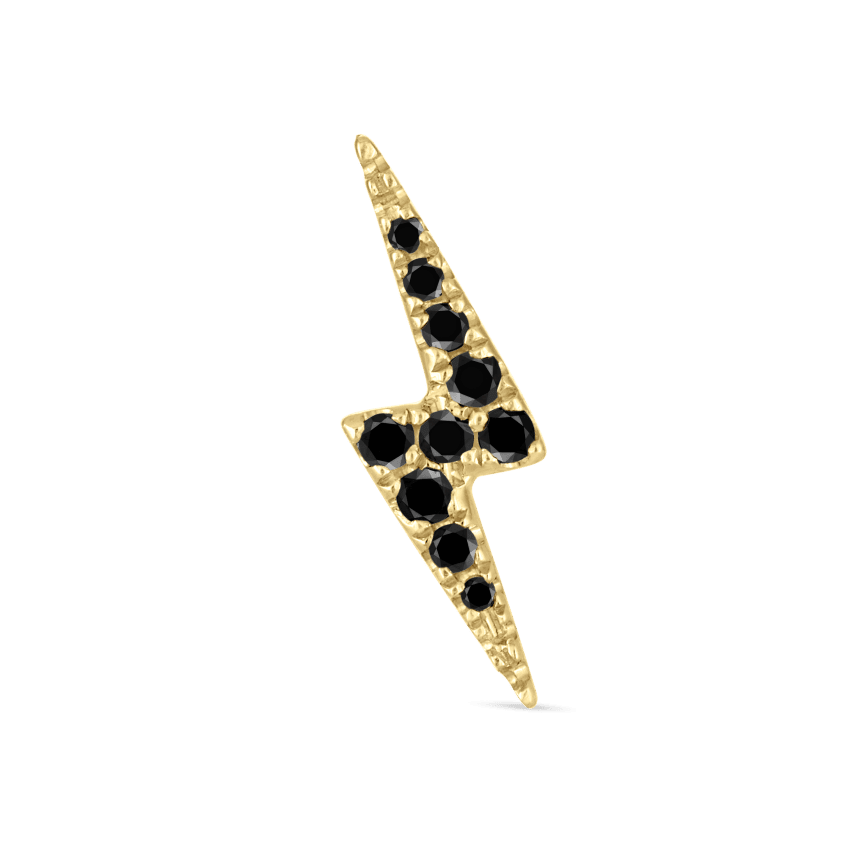Black Diamond Lightning Bolt Stud Earring Yellow Gold 11mm