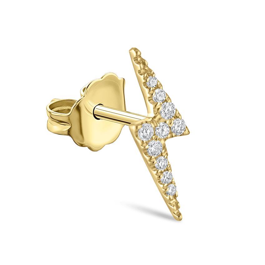 Diamond Lightning Bolt Stud Earring Yellow Gold 11mm
