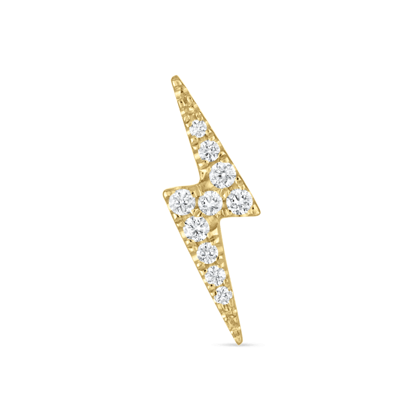 Diamond Lightning Bolt Stud Earring Yellow Gold 11mm