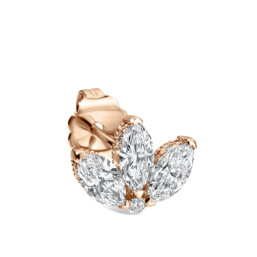 Engraved Diamond Lotus Stud Earring Rose Gold 6mm