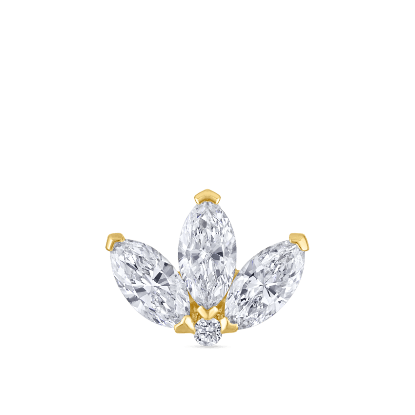 Engraved Diamond Lotus Stud Earring Yellow Gold 6mm