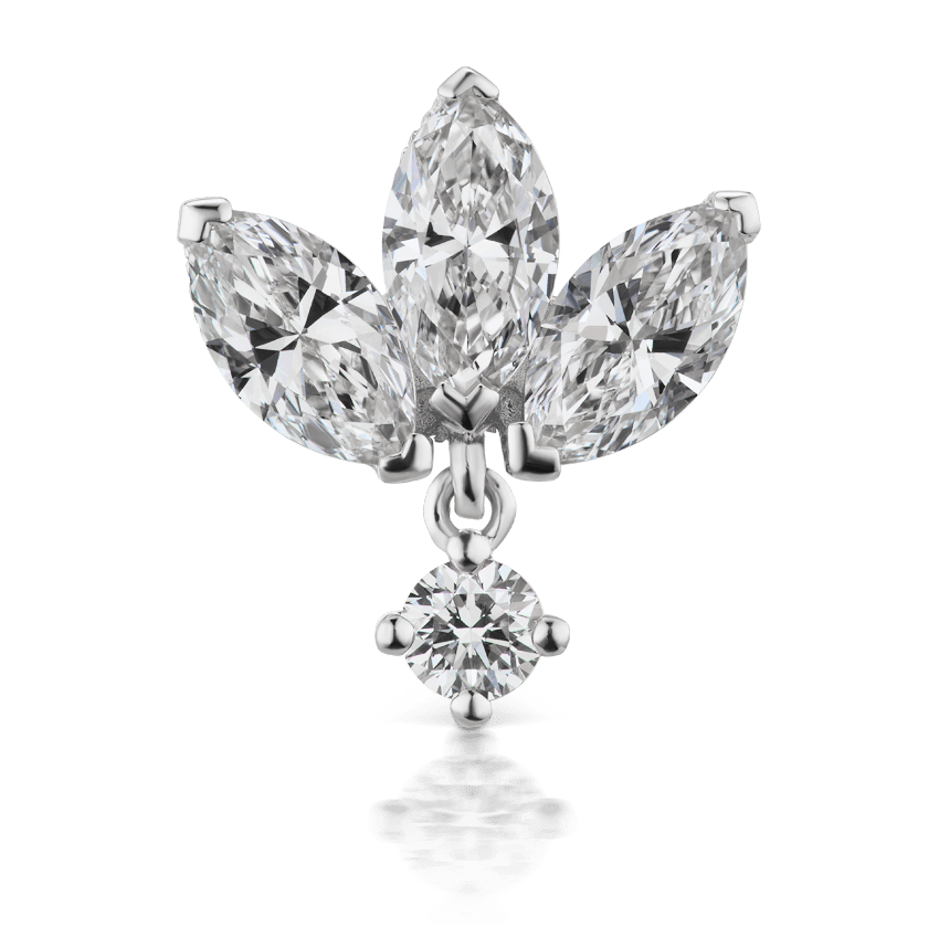 Diamond Engraved Lotus Dangle Stud Earring White Gold 6mm
