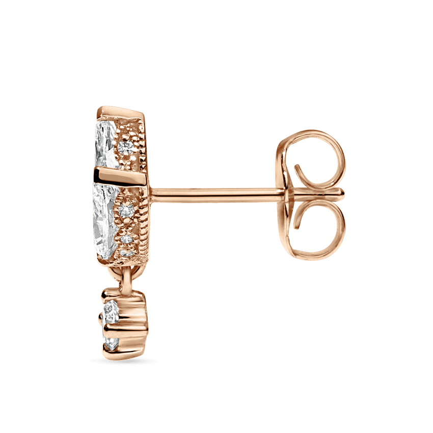 Diamond Engraved Lotus Dangle Stud Earring Rose Gold 6mm
