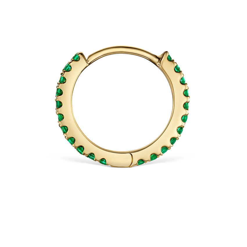 Emerald Eternity Hoop Earring Yellow Gold 8mm