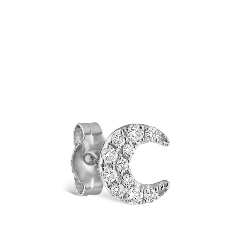Diamond Moon Stud Earring White Gold 4.5mm