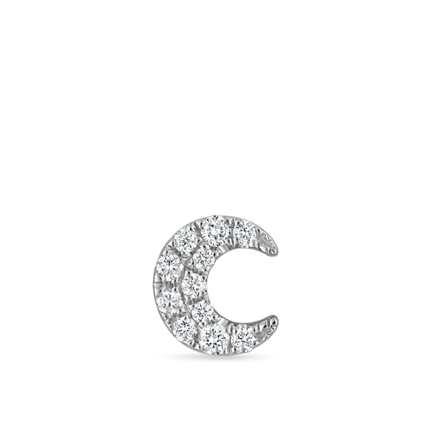 Diamond Moon Stud Earring White Gold 4.5mm