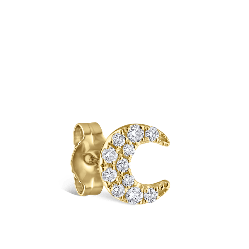 Diamond Moon Stud Earring Yellow Gold 4.5mm