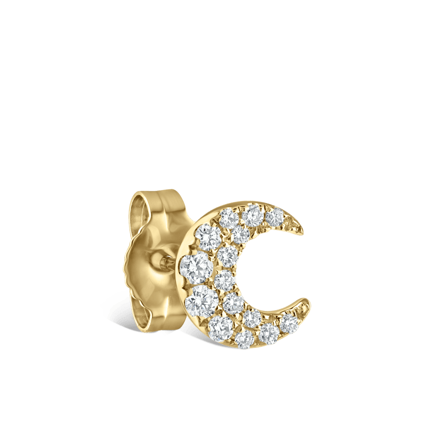 Diamond Moon Stud Earring Yellow Gold 5.5mm